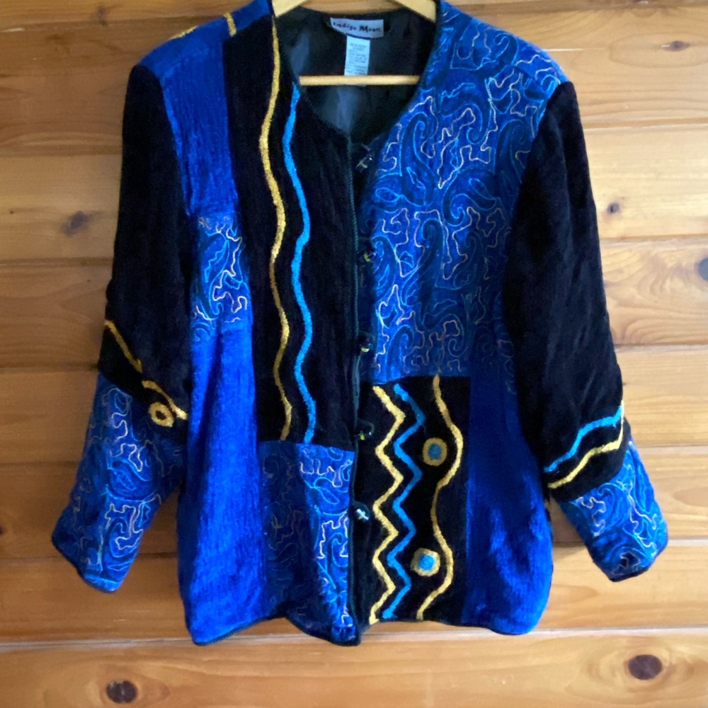 Vibrant Blue And Black Patchwork Jacket - image 1